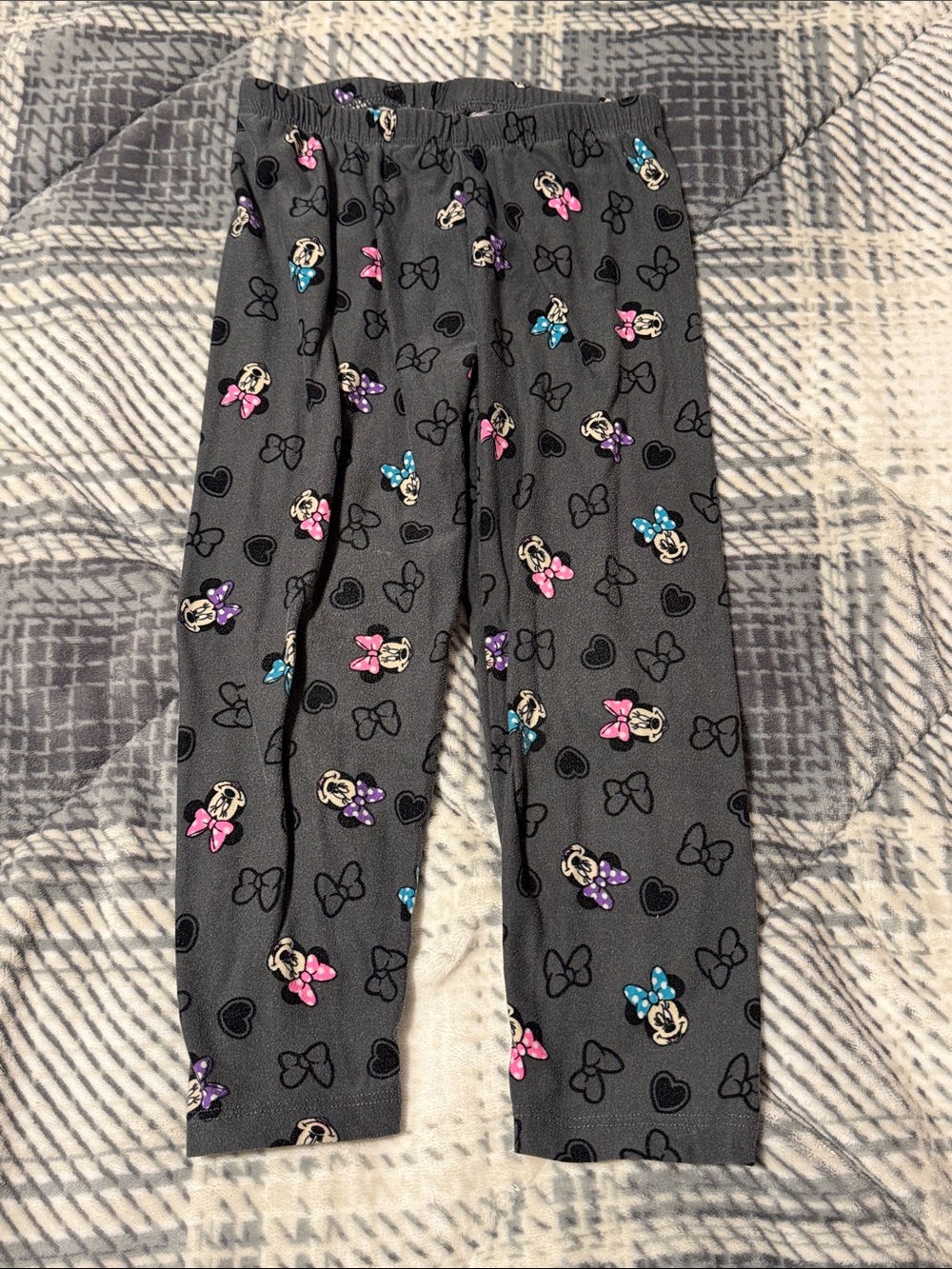 Girls' Gray Minnie Bow Print Soft Pants - Pink, Purple & Blue